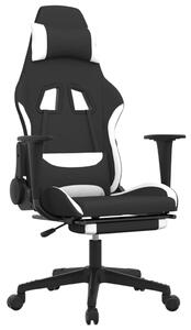 Sedia da gaming vidaXL con poggiapiedi, tessuto bianco e nero