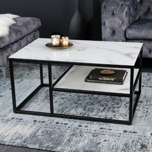 Elegante tavolino BOUTIQUE 90 cm, vetro cristallo bianco con effetto marmo e struttura nera
