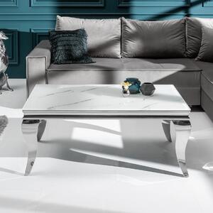 Riess-ambiente Elegante tavolino MODERN BAROCK 100 cm Piano in vetro effetto marmo Gambe in acciaio inox Tavolino Tavolino