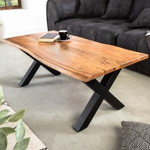 Riess-ambiente Tavolino in legno massello MAMMUT 120 cm, finitura Acacia Honey, base a X nera, piano da 2,5 cm, tavolino