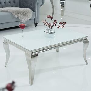 Tavolino di design MODERN BAROCK 100cm argento con vetro opalino bianco Tavolo da soggiorno Tavolo da divano Tavolino da salotto