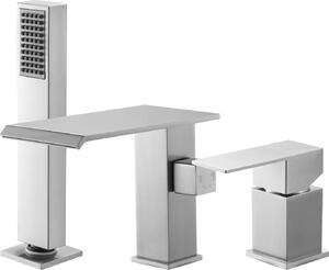 Miscelatore per vasca - Miscelatore a 3 fori per vasca - Con doccetta - Miscelatore monocomando - Alta portata - Due bocchette - Acciaio inox spazzolato