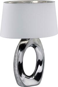 Lampada da tavolo - Grigio argento - Bianco - Vetroceramica - Paralume in tessuto - H 52 cm