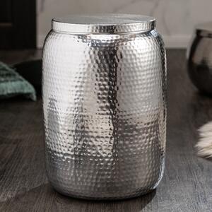 Riess-ambiente Tavolino da salotto realizzato a mano ORIENT STORAGE 50 cm, design martellato argento, con vano portaoggetti, tavolino rotondo