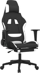 Sedia da gaming vidaXL con funzione massaggio e poggiapiedi, in tessuto bianco e nero
