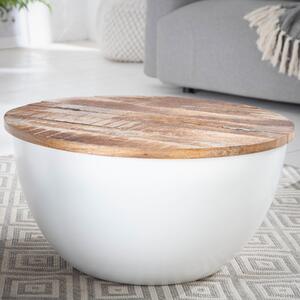 Riess-ambiente Tavolino rotondo INDUSTRIAL STORAGE 60 cm, bianco naturale, legno di mango, con vano portaoggetti, tavolino da salotto