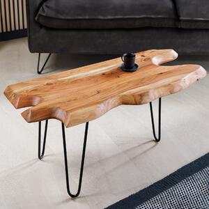 Tavolino in legno massello WILD 100 cm Acacia naturale Gambe a forcella Bordo naturale