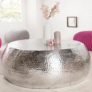 Riess-ambiente Tavolino rotondo ORIENT 80 cm argento metallo alluminio martellato design tavolino tavolino