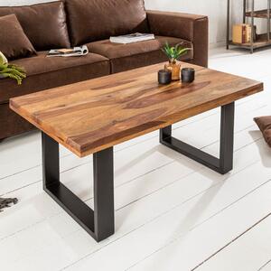 Riess-ambiente tavolino in legno massiccio IRON CRAFT 100cm marrone finitura pietra sheesham design industriale tavolino laterale