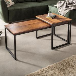 Riess-ambiente Set di 2 tavolini di design ELEMENTS 100 cm in legno massello di sheesham con finitura pietra e struttura in metallo Tavolino Tavolino