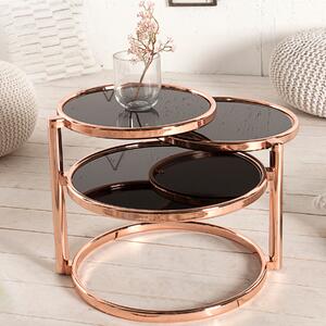 Riess-ambiente Tavolino rotondo ART DECO III 155 cm rame nero vetro metallo cromato a tre ripiani tavolino da salotto