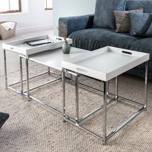 Set di 3 tavolini moderni ELEMENTS 75 cm bianco cromato con vassoio rimovibile