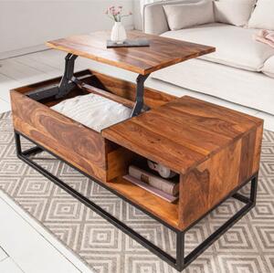 Riess-ambiente Tavolino regolabile in altezza MAKASSAR FUNCTION 110cm legno massello di sheesham marrone finitura pietra