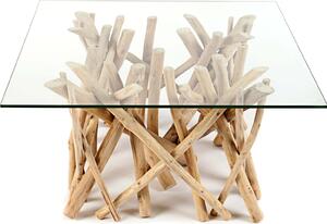 Tavolino di design in teak DRIFTWOOD 80cm con piano in vetro tavolino quadrato tavolo da salotto tavolo da divano