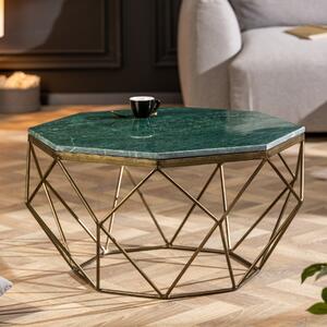 Elegante tavolino DIAMOND 70 cm verde ottone con piano in marmo