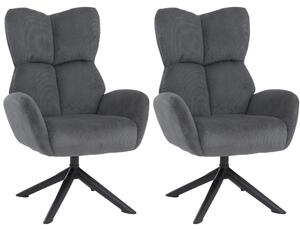 Set da 2 sedie da pranzo HWC-Q54, sedia relax, sedia lounge, sedia imbottita, girevole, in metallo con rivestimento in cord (320 g/m²) ~ grigio scuro