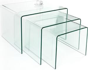 Set da 3 tavolini in vetro FANTOME 60 cm, tavolini da salotto trasparenti, tavolino da divano, tavolino da soggiorno