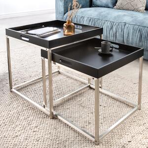 Set di 2 tavolini moderni ELEMENTS da 50 cm in acciaio nero con vassoio rimovibile