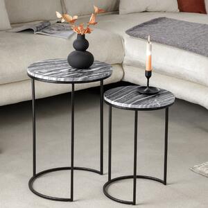 Riess-ambiente Design Set da 2 tavolini ELEMENTS 40 cm grigio marmo con struttura nera rotonda Tavolino da salotto