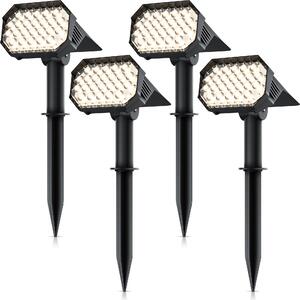 Proiettori da giardino a LED Brandson a energia solare con picchetto, lampada da esterno a energia solare, applique, set da 4 pezzi, batteria ricaricabile da 1800 mAh, 2 livelli di luminosità, 3000 K, IP65, resistenti alle intemperie, orientabili