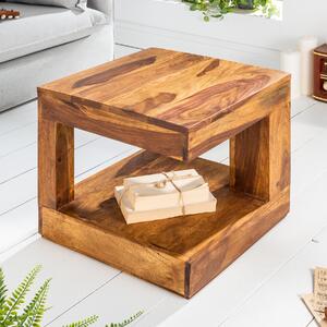 Riess-ambiente Tavolino in legno massello pregiato GIANT 45cm finitura pietra sheesham marrone con ripiano