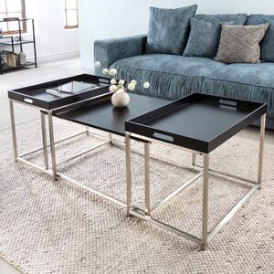 Set di 3 tavolini moderni ELEMENTS 75cm in acciaio nero con vassoio estraibile