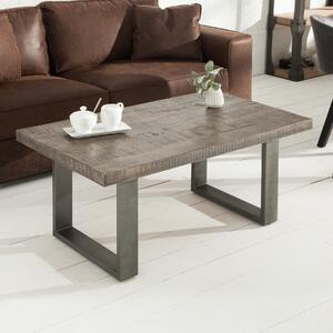 Riess-ambiente Tavolino di design IRON CRAFT 100 cm Legno di mango grigio Design industriale Ferro massiccio Telaio a slitta Tavolino Tavolo