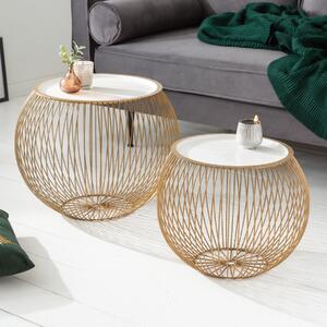 Riess-ambiente Tavolino rotondo STORAGE 40 cm, bianco e oro, con ripiano in metallo, tavolino con vano portaoggetti