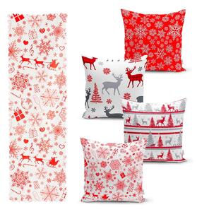 Set di 4 federe natalizie e runner da tavola Fiocco di neve rosso - Minimalist Cushion Covers