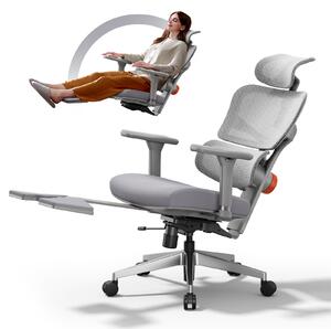 NEWTRAL NT002 Sedia da ufficio ergonomica con poggiapiedi - Sedia da scrivania con schienale alto con esclusivo supporto lombare regolabile 4D grigio