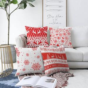 Set di 4 federe natalizie in ciniglia Fiocchi di neve rossi, 55 x 55 cm - Minimalist Cushion Covers