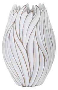 Vaso ovale in resina con decorazioni ondulate in rilievo Ø 27X41,5 cm bianco