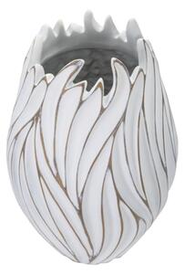 Vaso ovale in resina con decorazioni ondulate in rilievo Ø 27X41,5 cm bianco