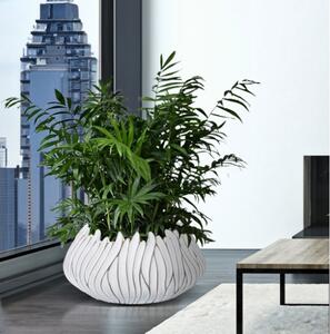 Vaso in resina rotondo con decorazioni in rilievo Ø 40X20 cm bianco