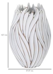 Vaso ovale in resina con decorazioni ondulate in rilievo Ø 27X41,5 cm bianco