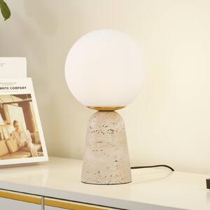 Lampada da tavolo Lindby Kirstan, beige, bianco, vetro, sfera 33 cm