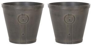 Set di 2 vasi per piante in fibra di argilla marrone 37 x ⌀ 36 cm per esterni interni per tutte le stagioni Beliani
