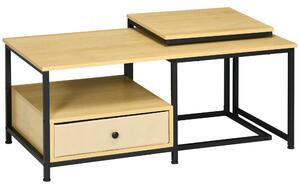 HOMCOM Set da 2 pezzi con Tavolino da Caffè e Tavolino laterale a C in Acciaio e Truciolato, Color legno