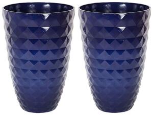 Set di 2 Vasi da fiori in fibra blu navy argilla lucida resistente all'esterno 42 x 60 cm per tutte le stagioni Beliani