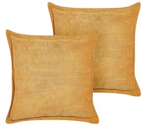 Set di 2 cuscini decorativi in velluto a coste giallo 43 x 43 cm stile moderno tradizionale Beliani