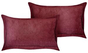 Set di 2 cuscini decorativi in velluto a coste borgogna 47 x 27 cm stile moderno tradizionale Beliani