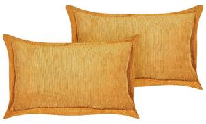Set di 2 cuscini decorativi in velluto a coste giallo 47 x 27 cm stile moderno tradizionale Beliani