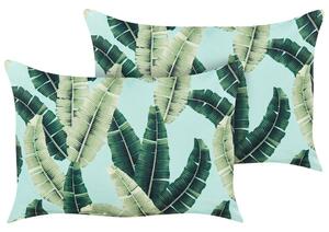 Set di 2 cuscini da giardino in poliestere verde 40 x 60 cm Motivo a foglie rettangolari Design moderno Cuscini decorativi Beliani