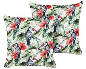 Set di 2 cuscini da esterno in poliestere multicolore 45 x 45 cm Cuscino quadrato con stampa di tucano e motivo floreale Giardino Patio Beliani