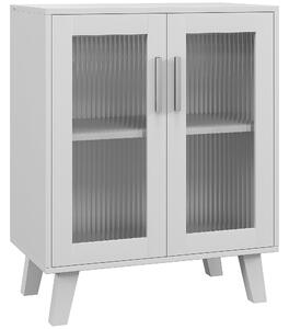 HOMCOM Credenza Moderna Multiuso con 2 Ante Trasparenti e 2 Ripiani, 61x35x75cm, Bianco|Aosom
