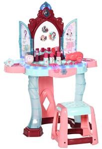 HOMCOM Set Toeletta con Sgabello per Bambini da 3-6 Anni con Luci, Musica e Accessori|Aosom