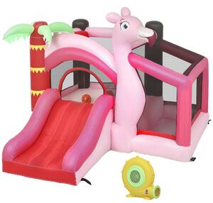 AIYAPLAY Castello Gonfiabile Scivolo e Trampolino 4 in 1, 255x230x196cm, Rosa | Aosom Italy