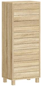 HOMCOM Mobile da Bagno Stretto con Porta a Doghe e 3 Ripiani, 34x23x84 cm, Legno Naturale | Aosom Italy