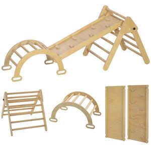 AIYAPLAY Gioco Arrampicata Bambini con Triangolo e Arco Montessori e Rampa con Pietre, 178x64.5x63 cm, Color Legno | Aosom Italy
