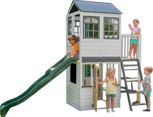 Complesso ludico in legno con scivolo, letto a castello e balcone Woodland View